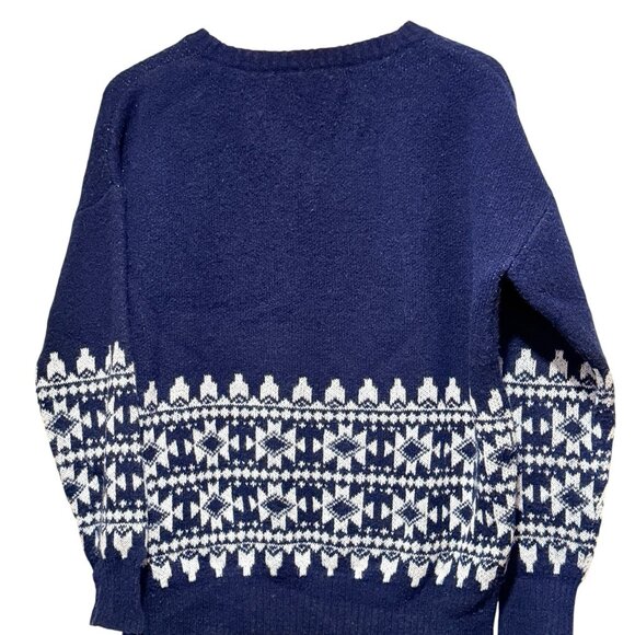 Alexia Admor Fair Isle Bulky Knit Navy Blue White Sweater Pockets Womens Medium - Picture 4 of 9
